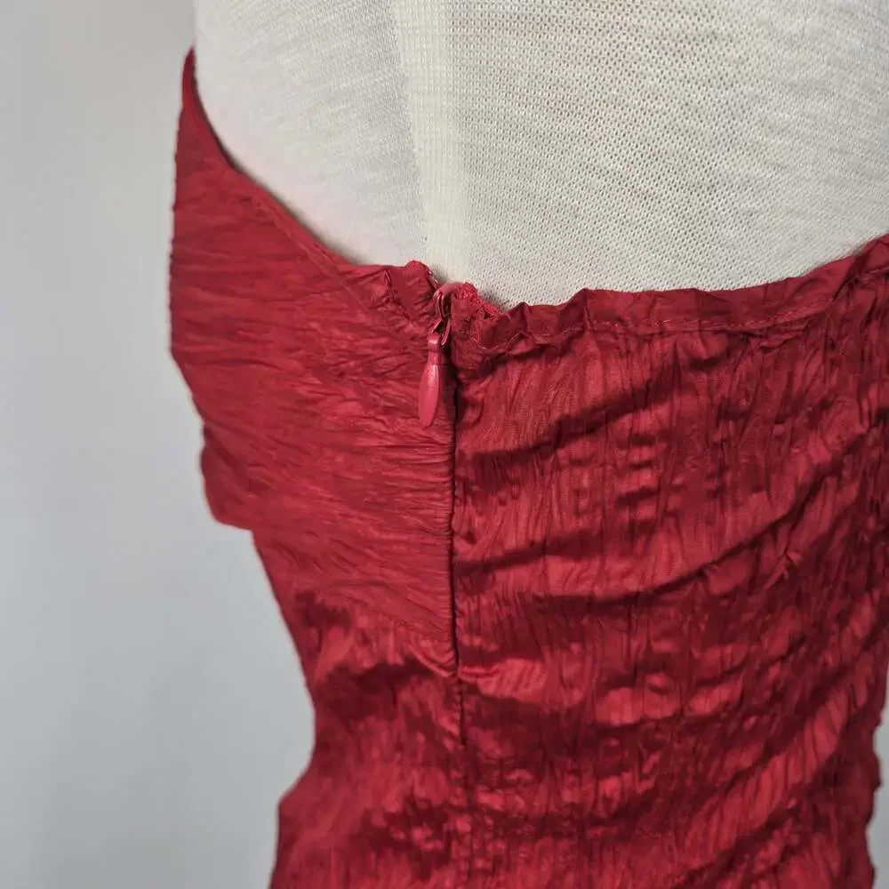 Y2K PULI Red Crinkle Cami Tank Top Stretch Ruched Party Clubwear Small Rave